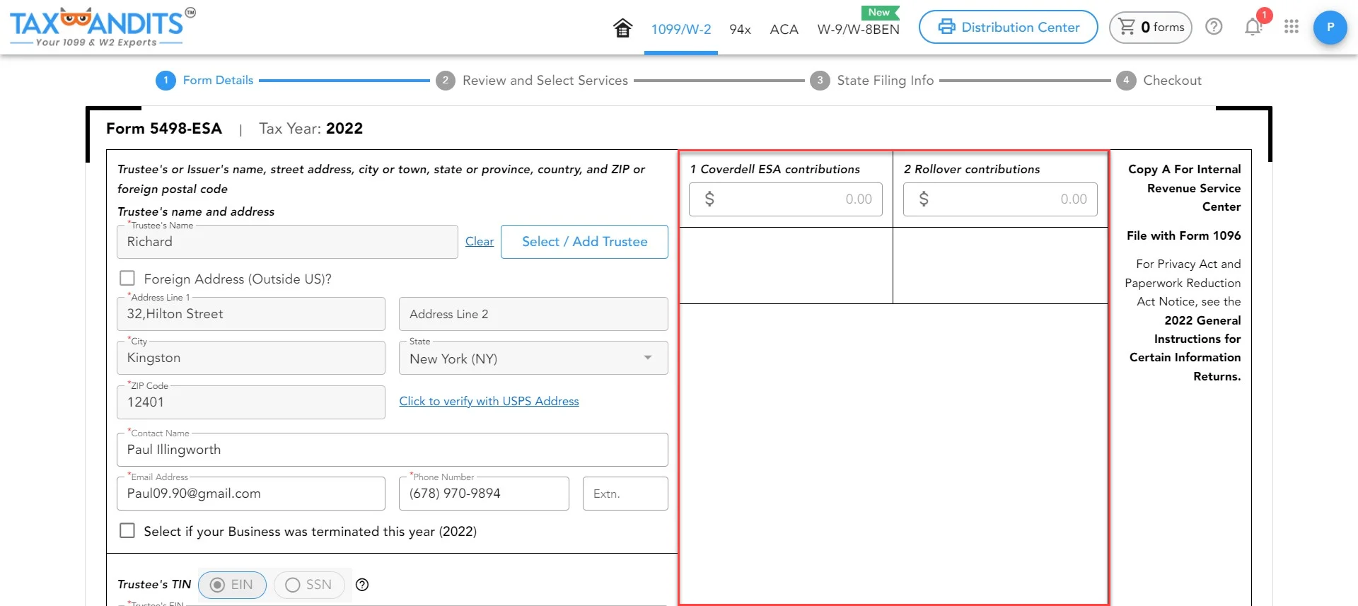 Enter Contribution & Rollover information